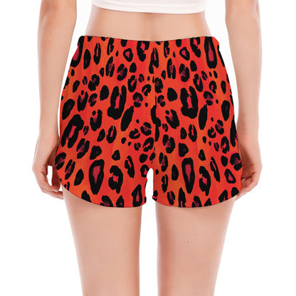Orange Leopard Print Women's Split Running Shorts
