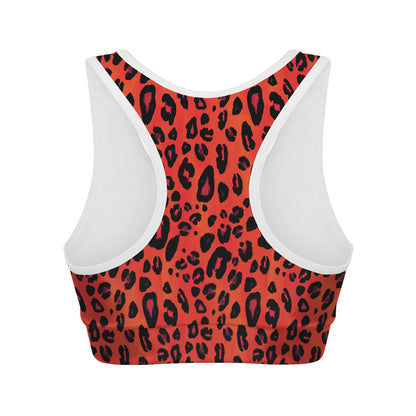 Orange Leopard Print Women's Sports Bra