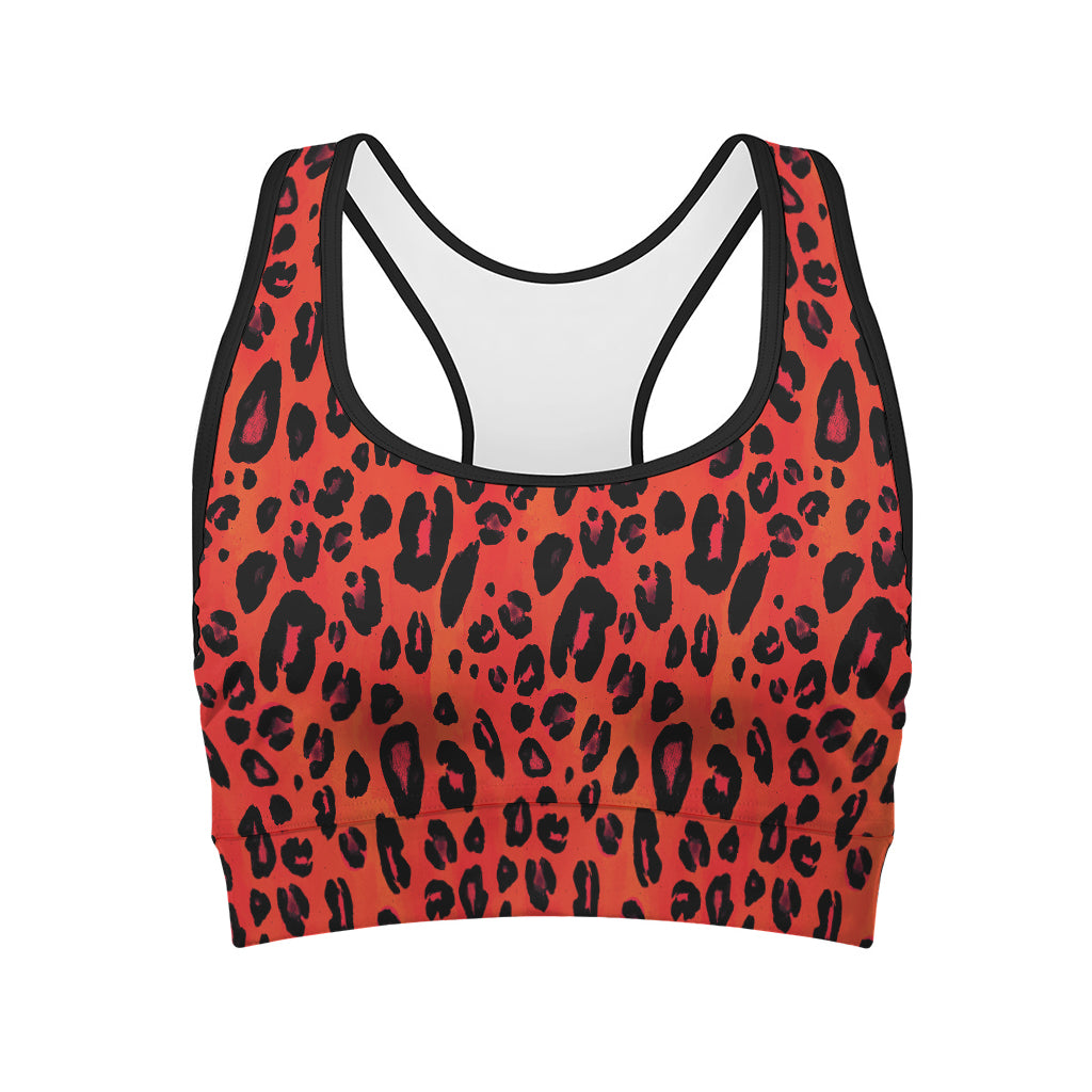 Orange Leopard Print Women's Sports Bra