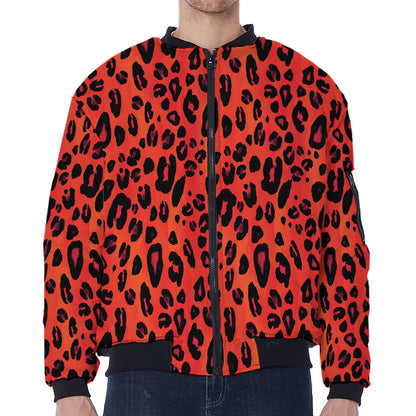 Orange Leopard Print Zip Sleeve Bomber Jacket