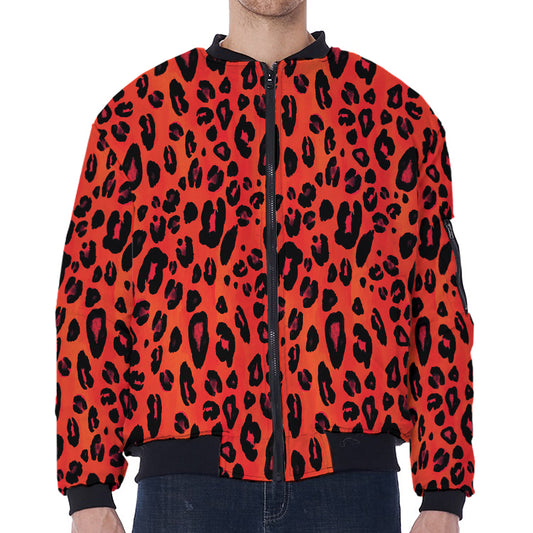 Orange Leopard Print Zip Sleeve Bomber Jacket