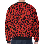 Orange Leopard Print Zip Sleeve Bomber Jacket