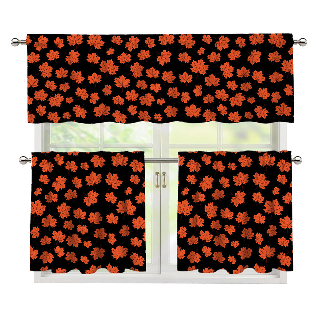 Orange Maple Leaves Pattern Print 3 Piece Kitchen Curtains