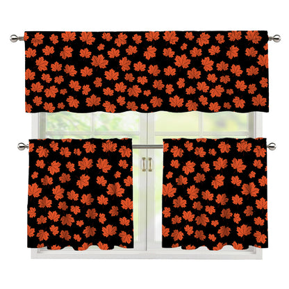 Orange Maple Leaves Pattern Print 3 Piece Kitchen Curtains