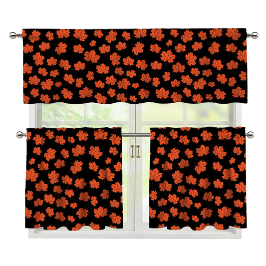 Orange Maple Leaves Pattern Print 3 Piece Kitchen Curtains