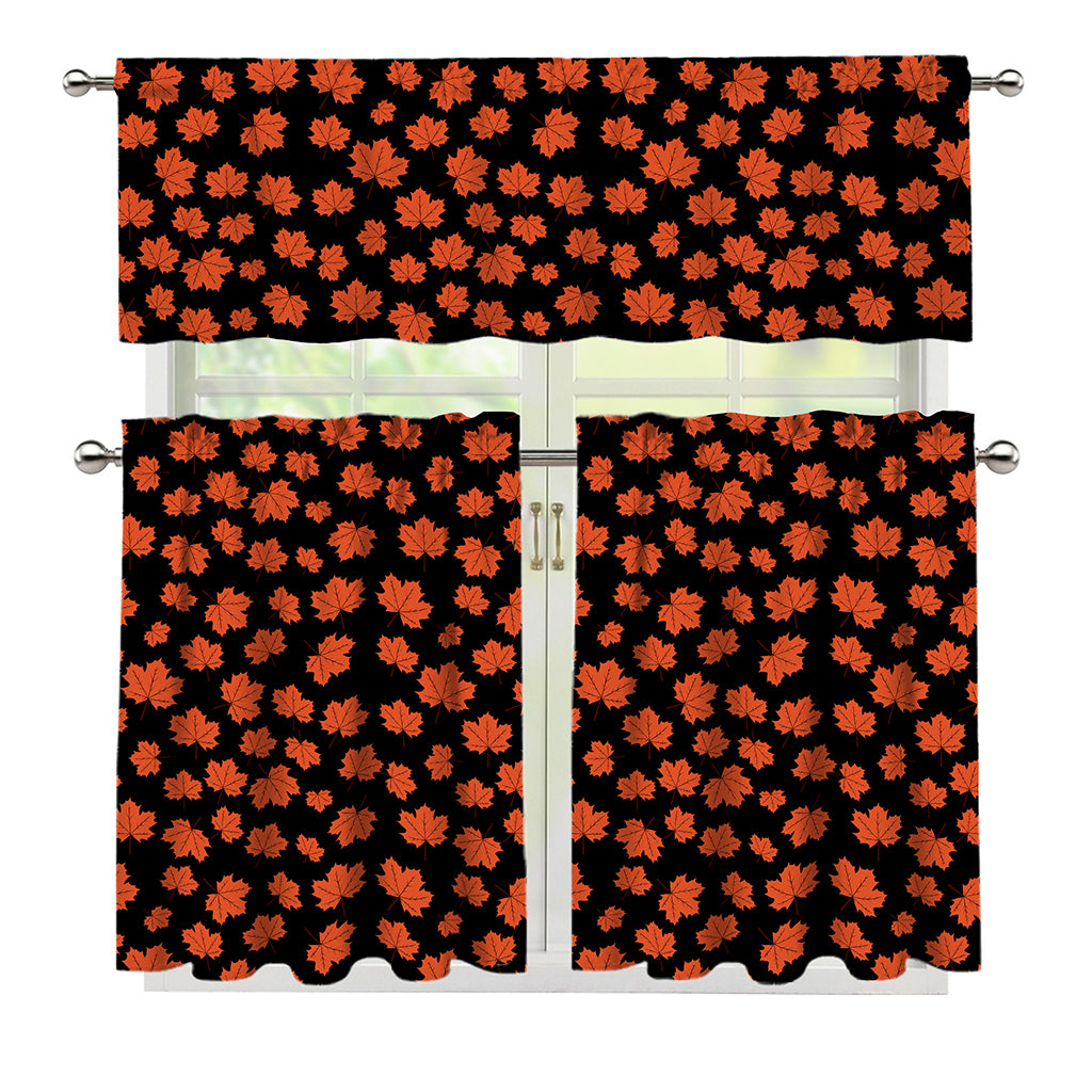 Orange Maple Leaves Pattern Print 3 Piece Kitchen Curtains