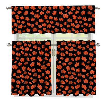 Orange Maple Leaves Pattern Print 3 Piece Kitchen Curtains