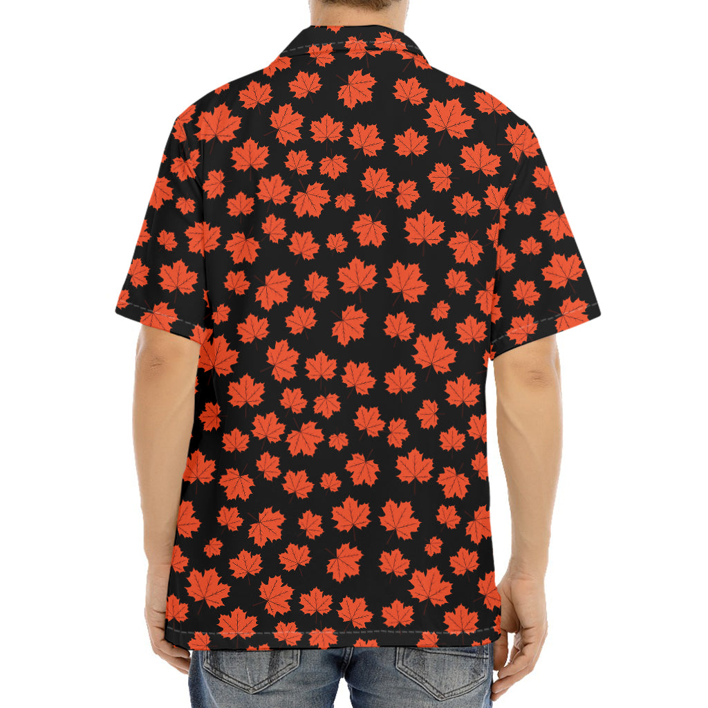 Orange Maple Leaves Pattern Print Aloha Shirt