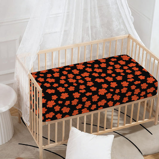 Orange Maple Leaves Pattern Print Baby Crib Sheet