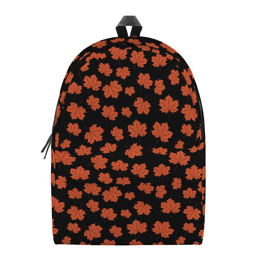 Orange Maple Leaves Pattern Print Backpack