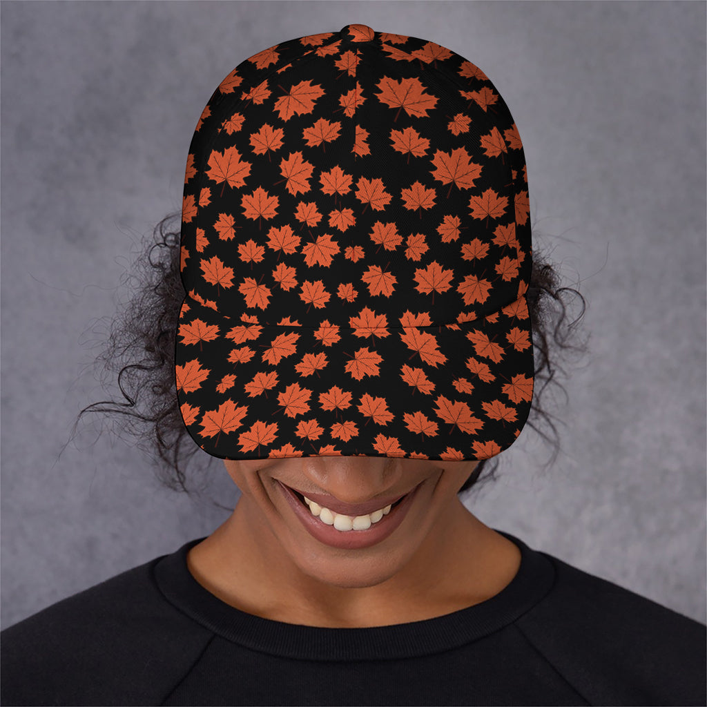 Orange Maple Leaves Pattern Print Baseball Cap