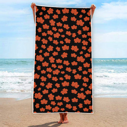 Orange Maple Leaves Pattern Print Beach Towel