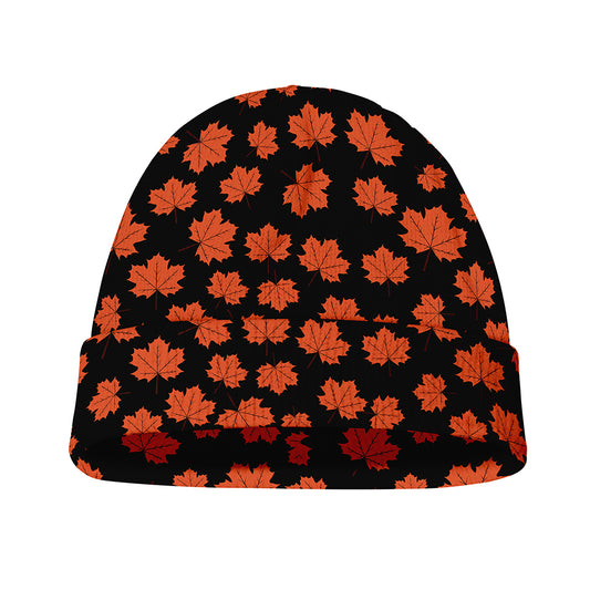 Orange Maple Leaves Pattern Print Beanie