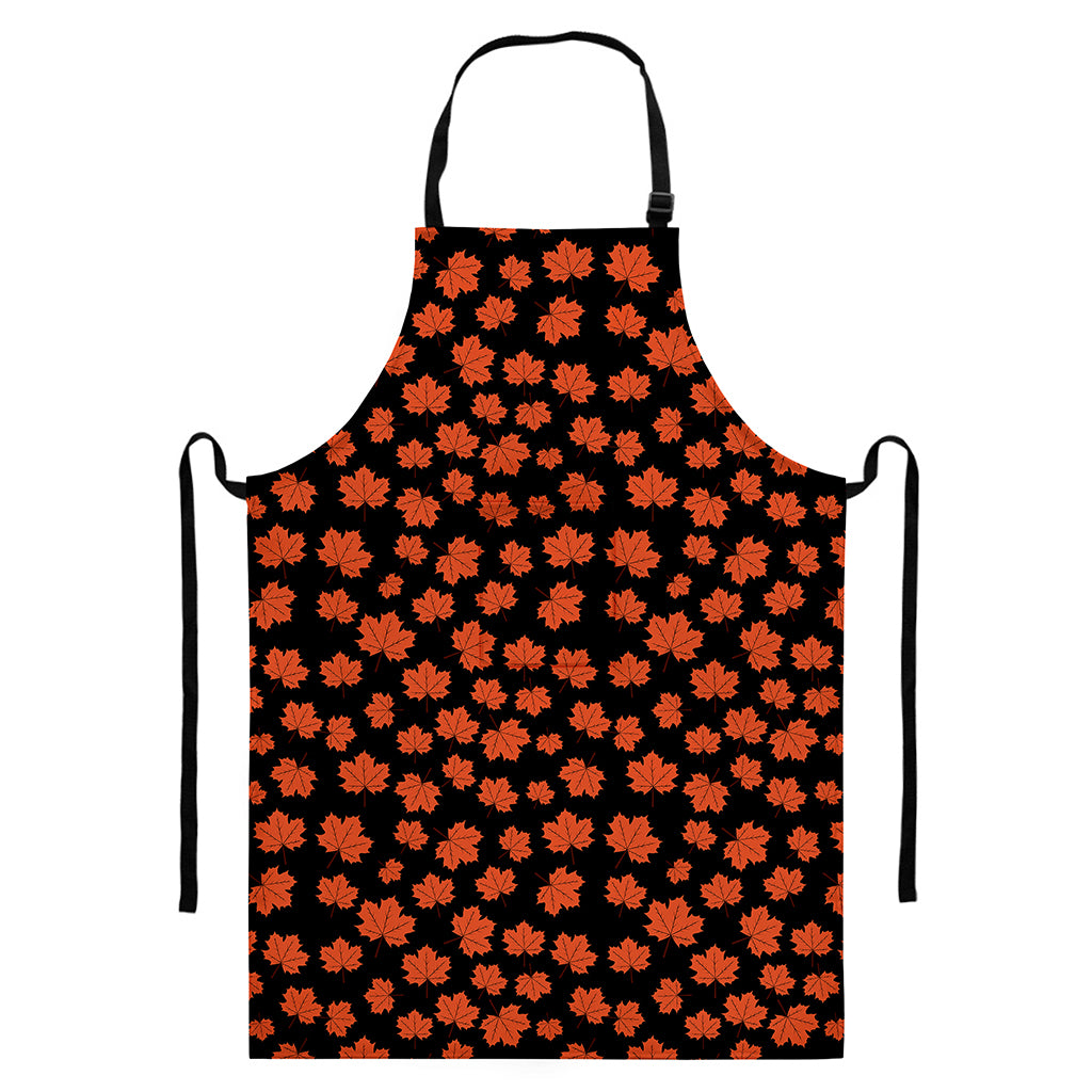 Orange Maple Leaves Pattern Print Bib Apron With Pocket
