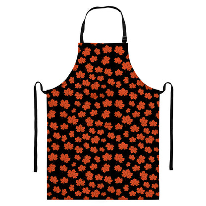 Orange Maple Leaves Pattern Print Bib Apron With Pocket