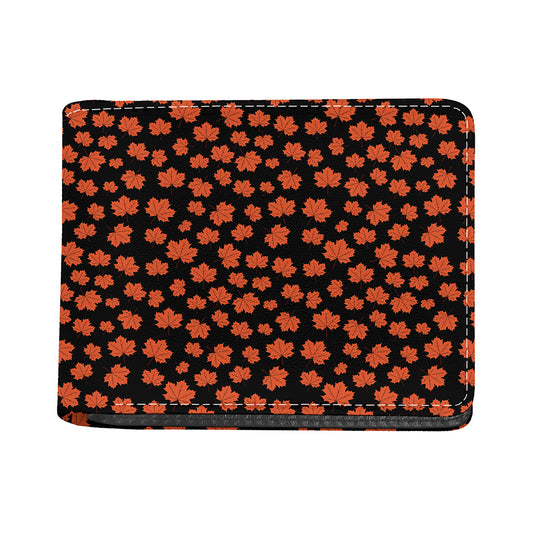 Orange Maple Leaves Pattern Print Bifold Wallet