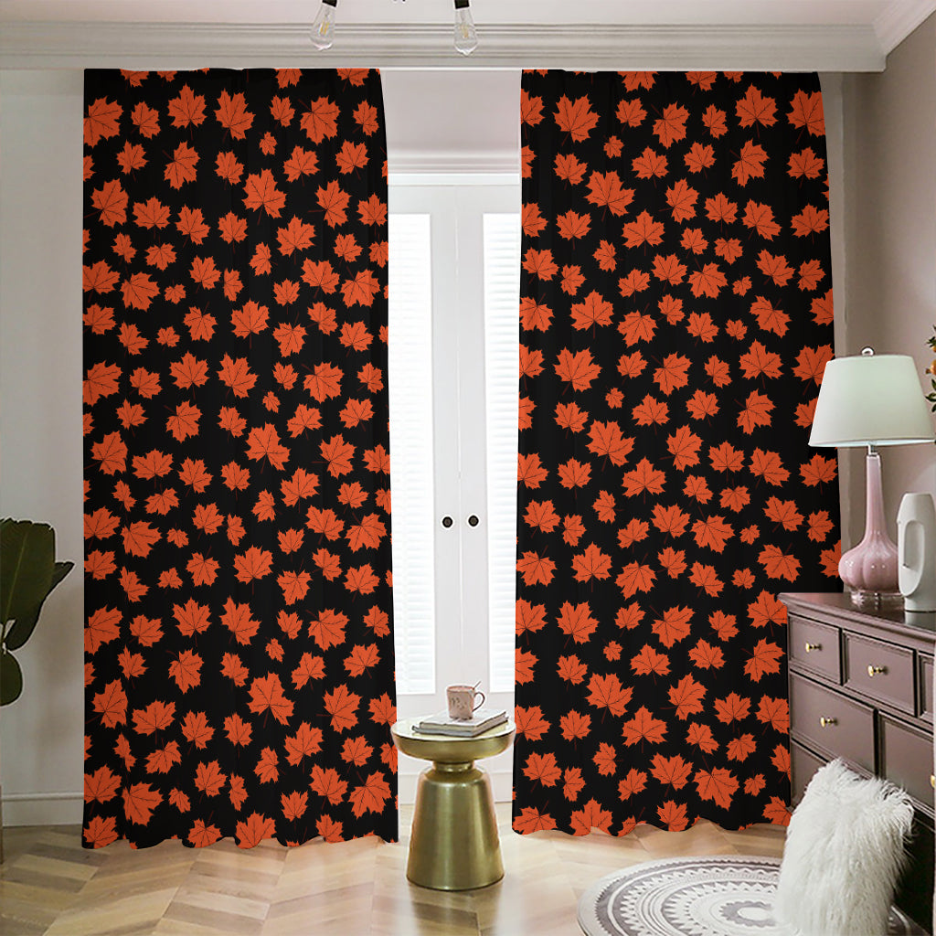 Orange Maple Leaves Pattern Print Blackout Pencil Pleat Curtains