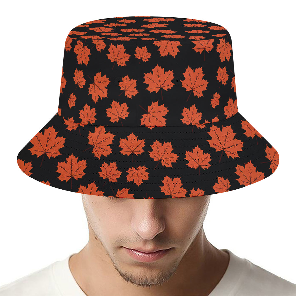 Orange Maple Leaves Pattern Print Bucket Hat