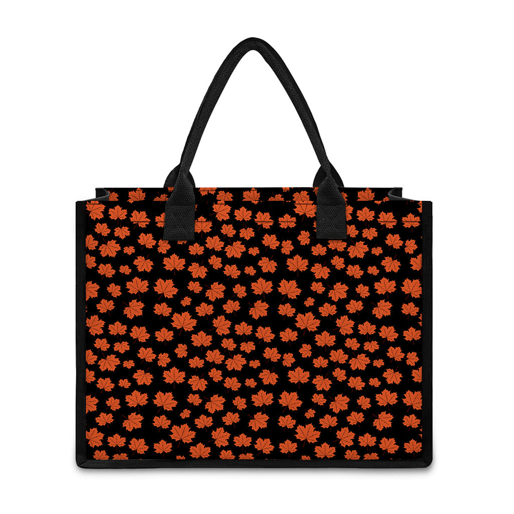 Orange Maple Leaves Pattern Print Canvas Tote Bag