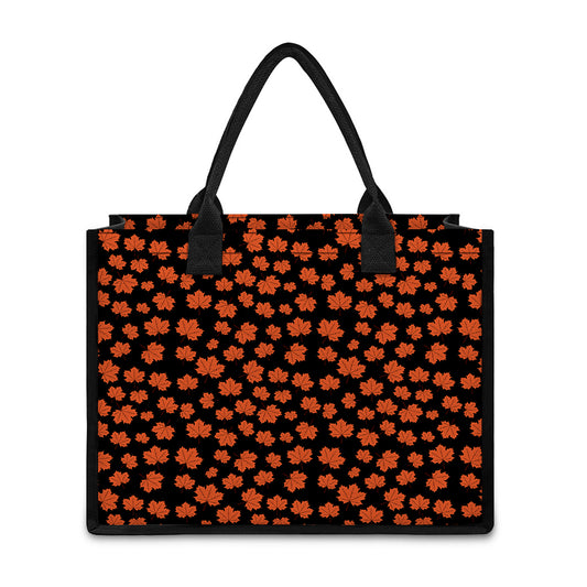 Orange Maple Leaves Pattern Print Canvas Tote Bag