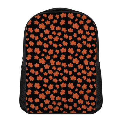 Orange Maple Leaves Pattern Print Casual Backpack