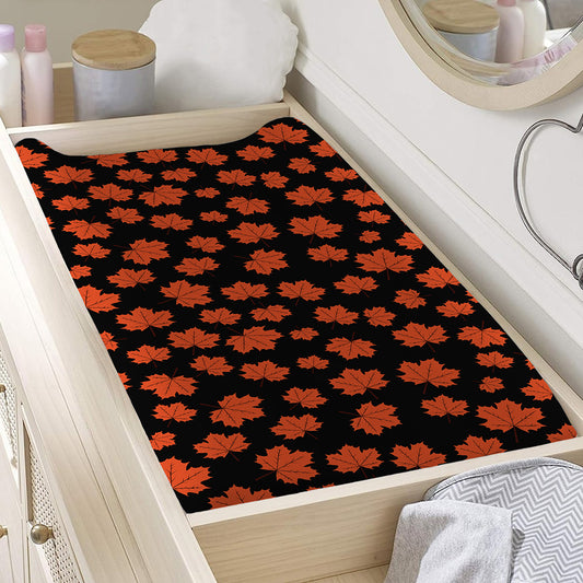 Orange Maple Leaves Pattern Print Changing Pad Cover