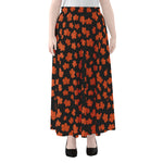 Orange Maple Leaves Pattern Print Chiffon Maxi Skirt