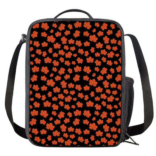 Orange Maple Leaves Pattern Print Crossbody Lunch Bag