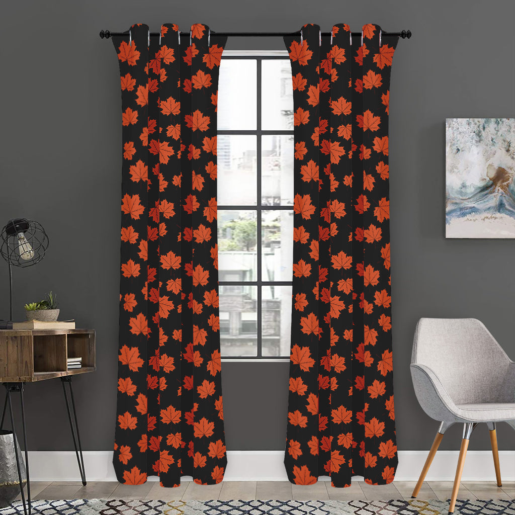 Orange Maple Leaves Pattern Print Curtain
