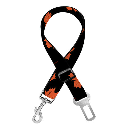 Orange Maple Leaves Pattern Print Dog Seat Belt