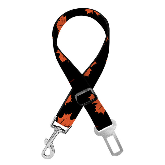 Orange Maple Leaves Pattern Print Dog Seat Belt