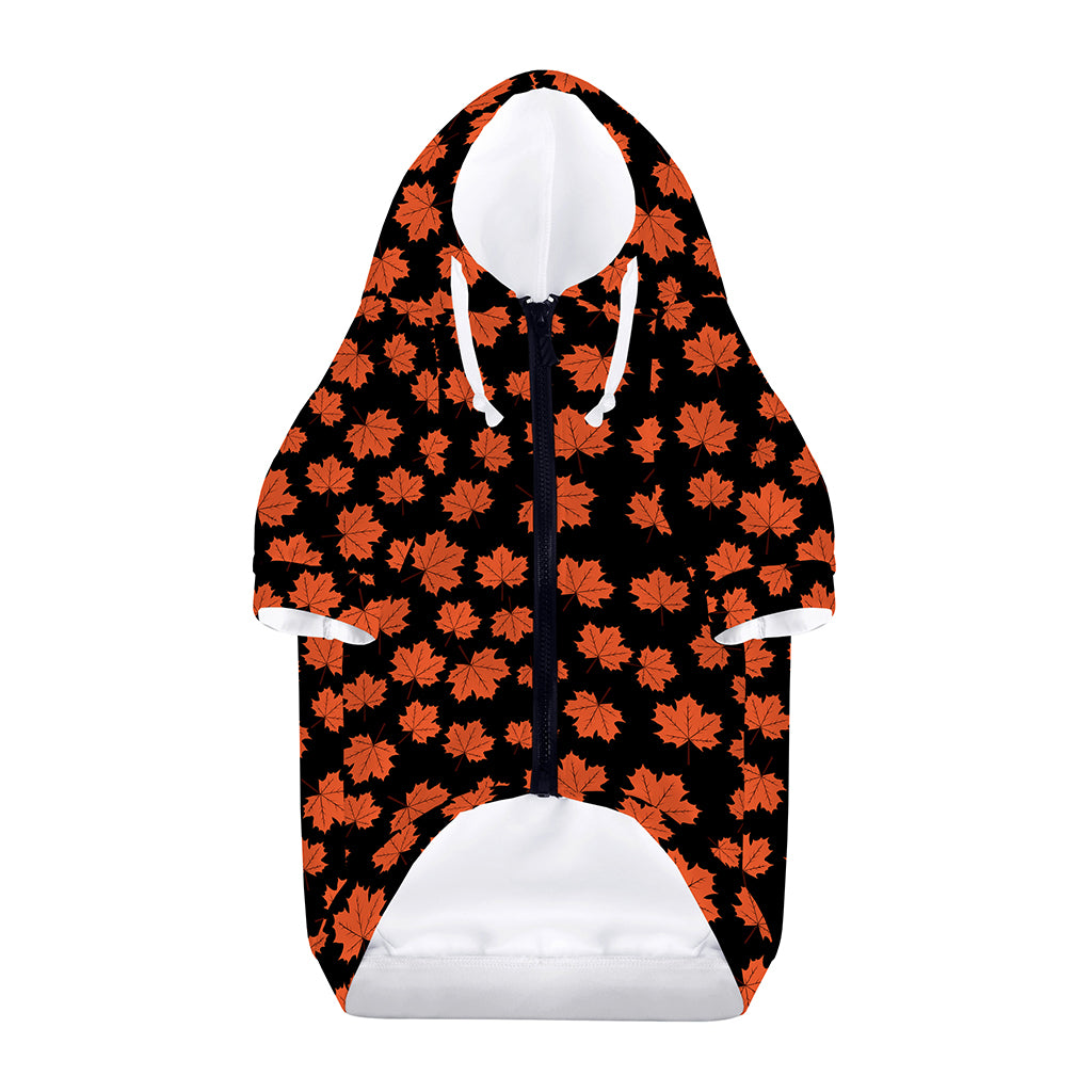 Orange Maple Leaves Pattern Print Dog Zip Up Hoodie