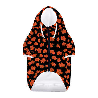 Orange Maple Leaves Pattern Print Dog Zip Up Hoodie