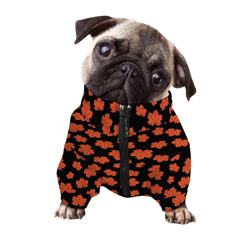 Orange Maple Leaves Pattern Print Dog Zip Up Jacket