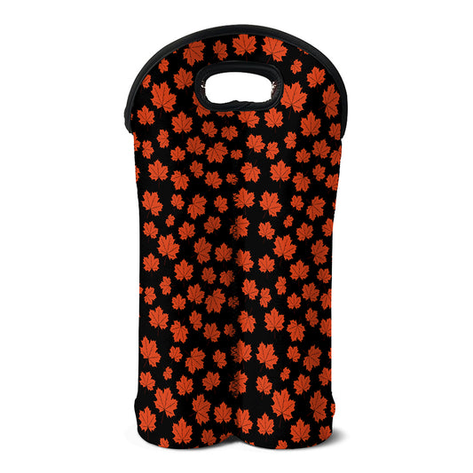 Orange Maple Leaves Pattern Print Double Neoprene Wine Tote