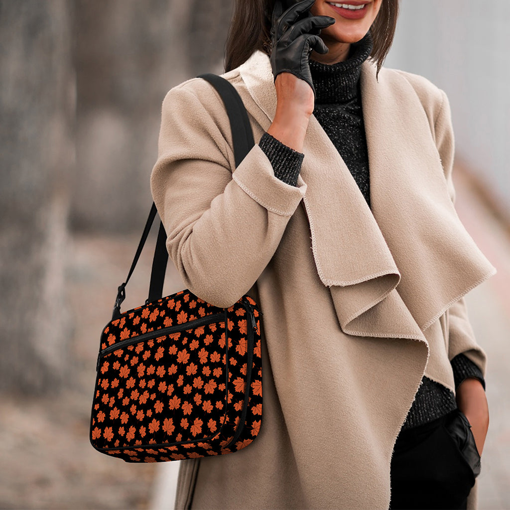 Orange Maple Leaves Pattern Print Double Strap Bible Bag