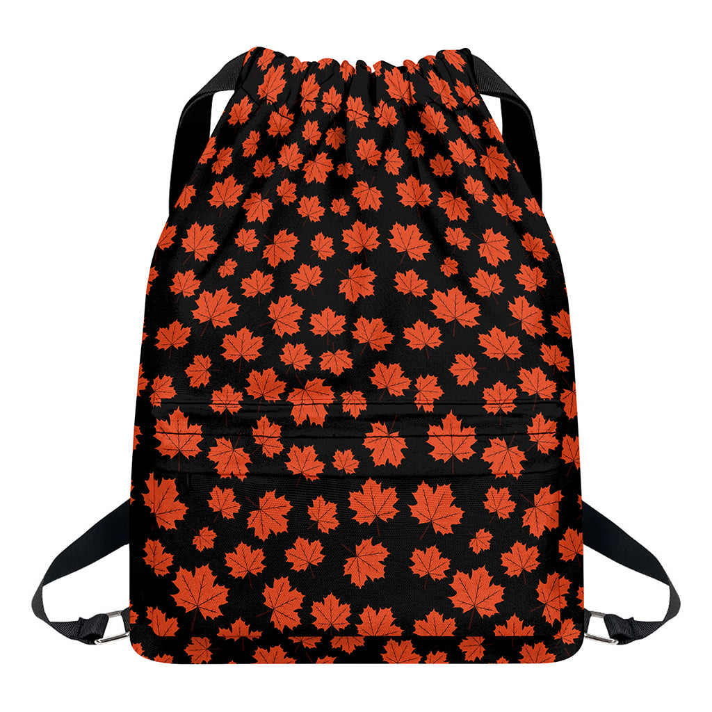 Orange Maple Leaves Pattern Print Drawstring Backpack