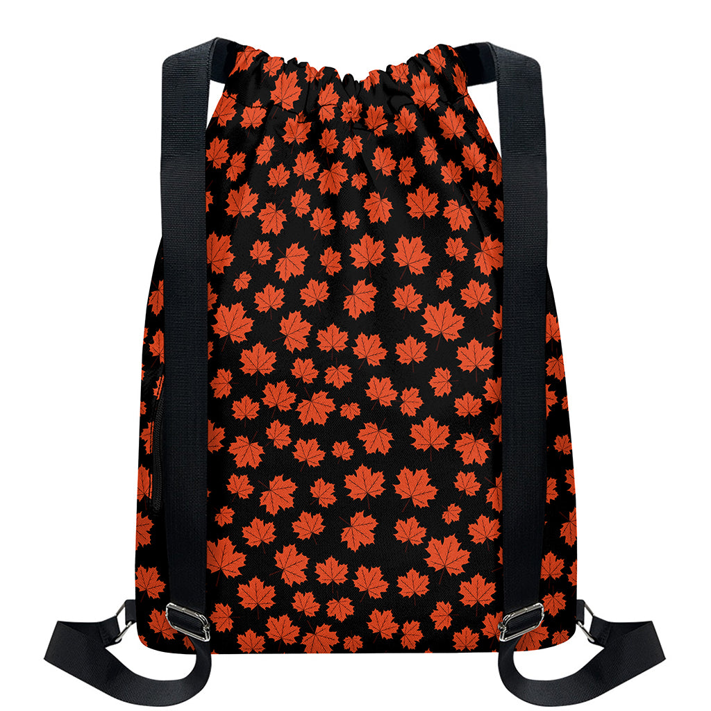 Orange Maple Leaves Pattern Print Drawstring Backpack