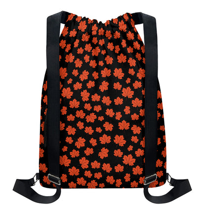Orange Maple Leaves Pattern Print Drawstring Backpack