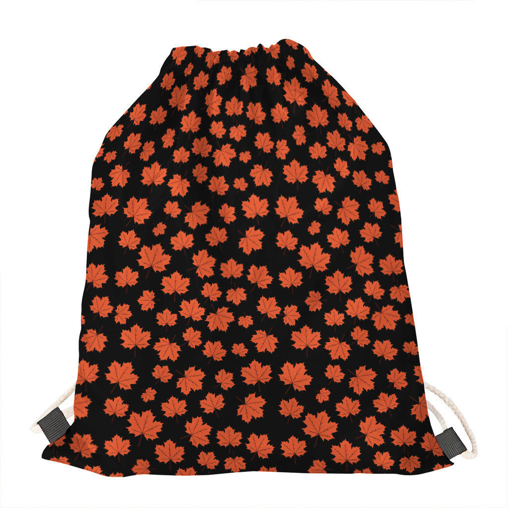 Orange Maple Leaves Pattern Print Drawstring Bag