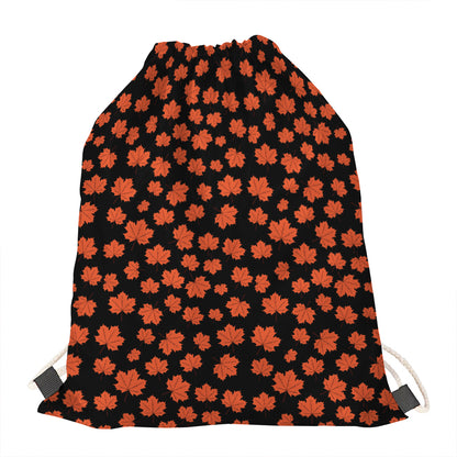 Orange Maple Leaves Pattern Print Drawstring Bag