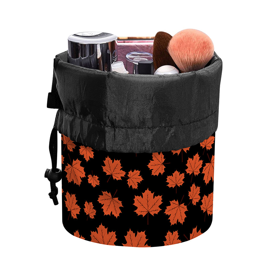 Orange Maple Leaves Pattern Print Drawstring Makeup Bag