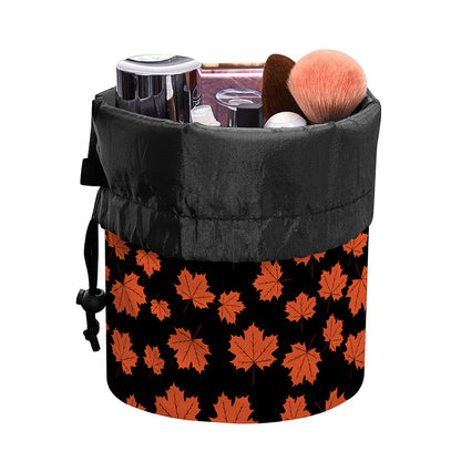 Orange Maple Leaves Pattern Print Drawstring Makeup Bag