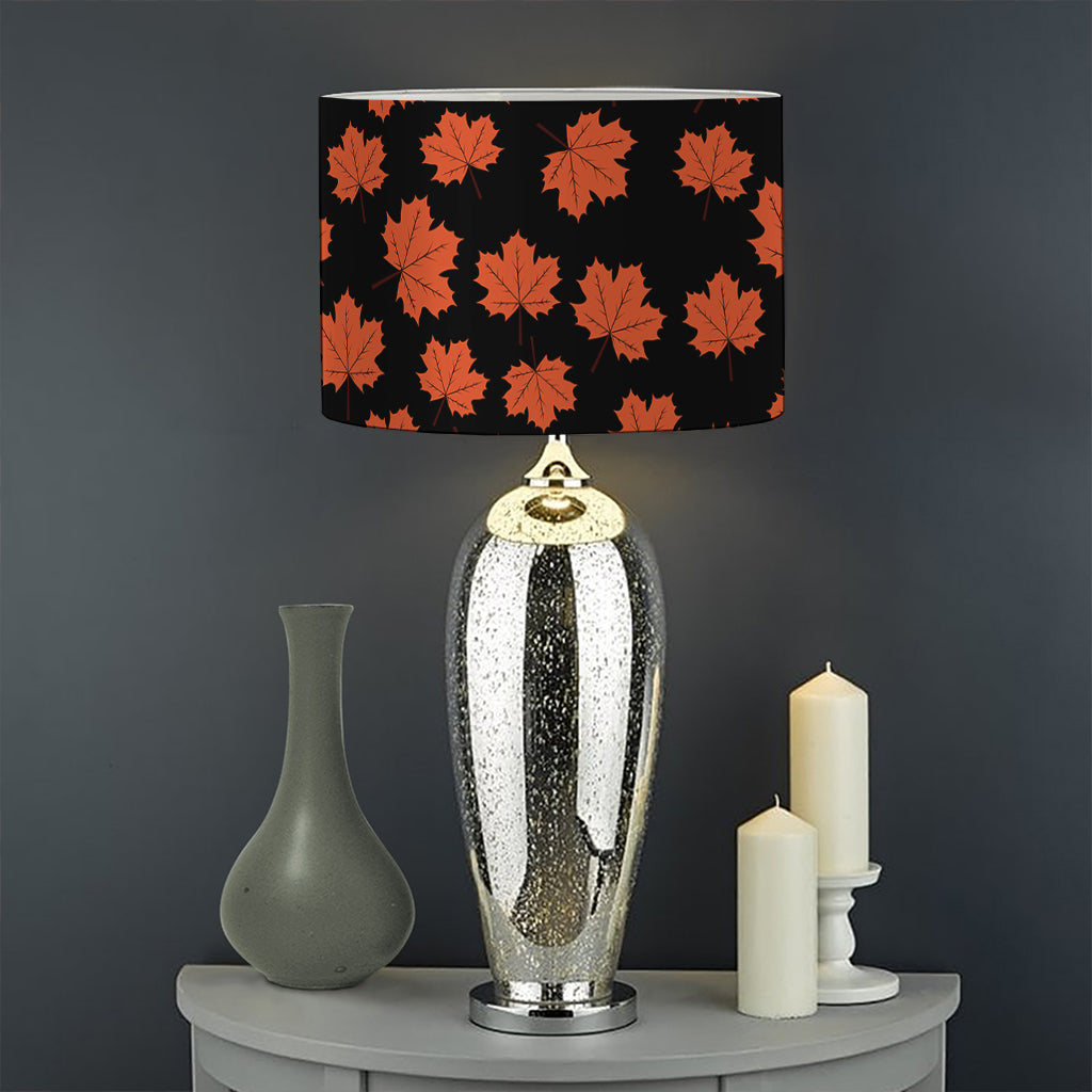 Orange Maple Leaves Pattern Print Drum Lamp Shade