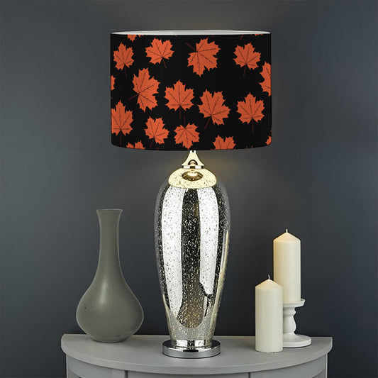 Orange Maple Leaves Pattern Print Drum Lamp Shade