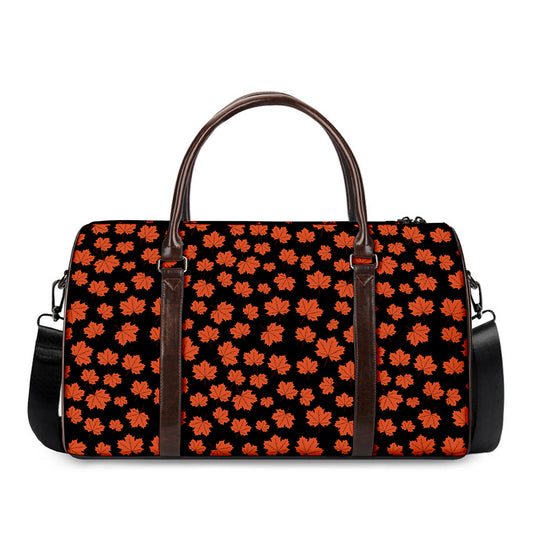 Orange Maple Leaves Pattern Print Duffle Bag