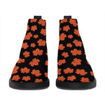 Orange Maple Leaves Pattern Print Flat Ankle Boots