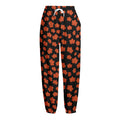 Orange Maple Leaves Pattern Print Fleece Lined Knit Pants