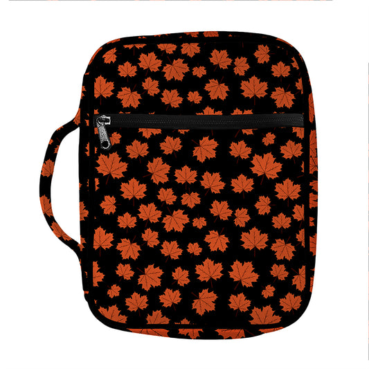 Orange Maple Leaves Pattern Print Front Pocket Bible Bag