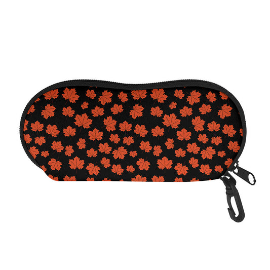 Orange Maple Leaves Pattern Print Glasses Case